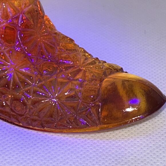 Fenton Daisy and Button Amberina Glass Slipper Shoe W/ Cat Glows Vintage - Picture 12 of 14